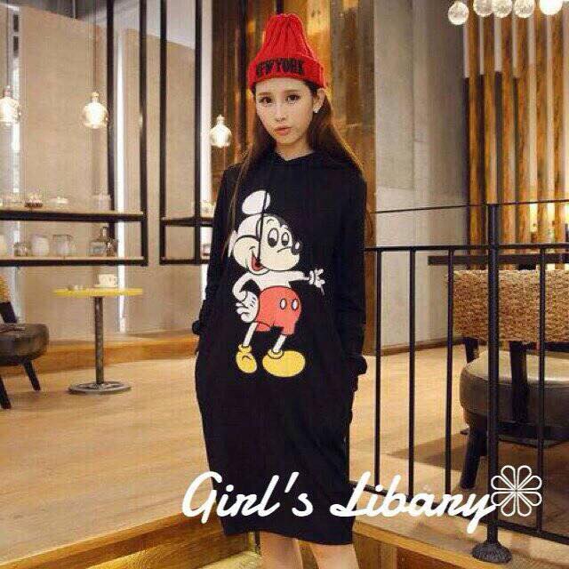 พร้อมส่ง Dress mickeymouse+hood เสื้อผ้าแฟชั่น