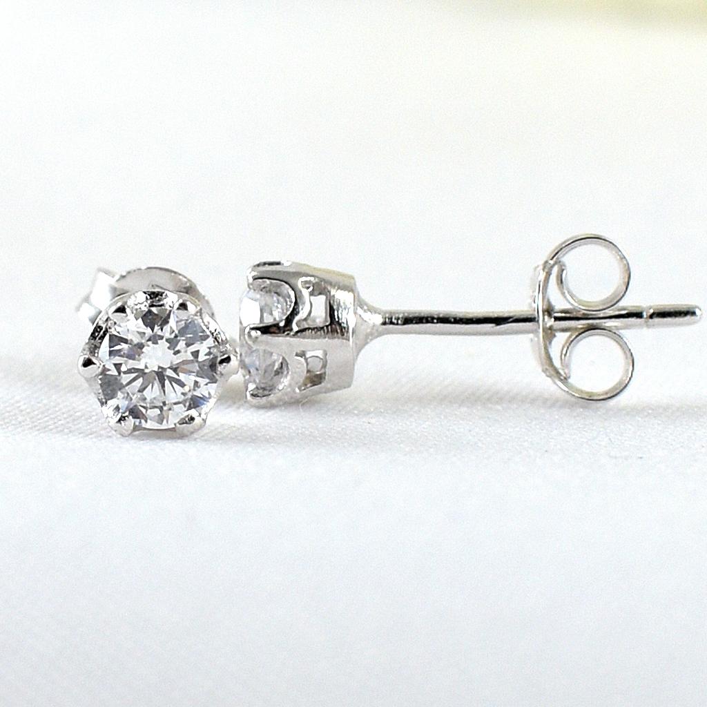 SKJewelryFactory EER00253-WCZ ต่างหูเพชร ตัวเรือนเงินแท้ ต่างหูเพชรเม็ดเดี่ยว