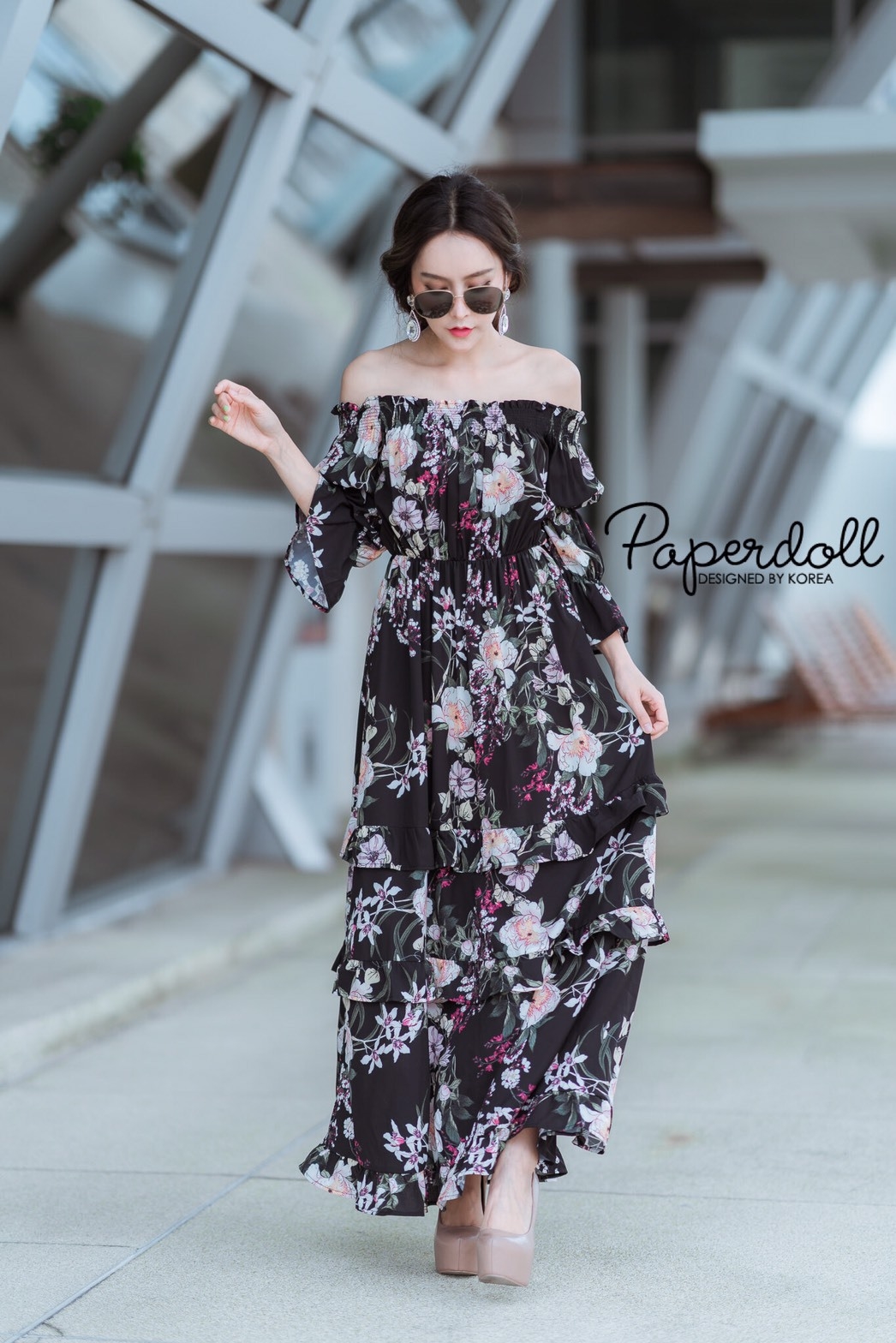 ชุดเดรสแฟชั่น พร้อมส่ง Maxi Dress ลายดอกไม้