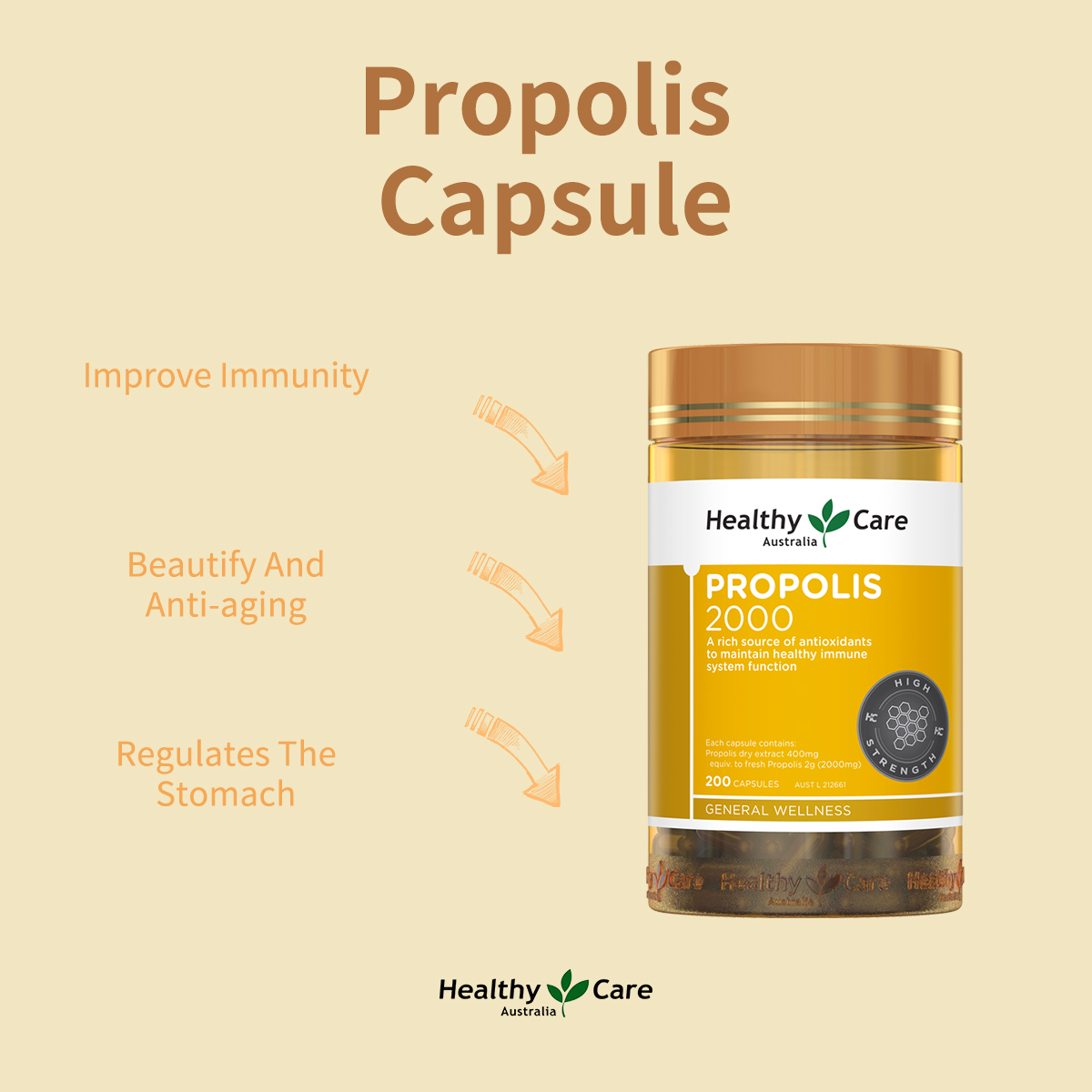 โพรโพลิส (Propolis) Healthy Care Propolis 2000 mg 200 Capsules