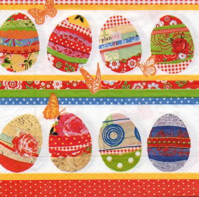 แนวภาพเทศกาล Easter Eggs ไข่ตกแต่ง Collage เป็นภาพแนวยาว กระดาษแนพกิ้นสำหรับทำงาน เดคูพาจ Decoupage Paper Napkins ขนาด 33X33cm