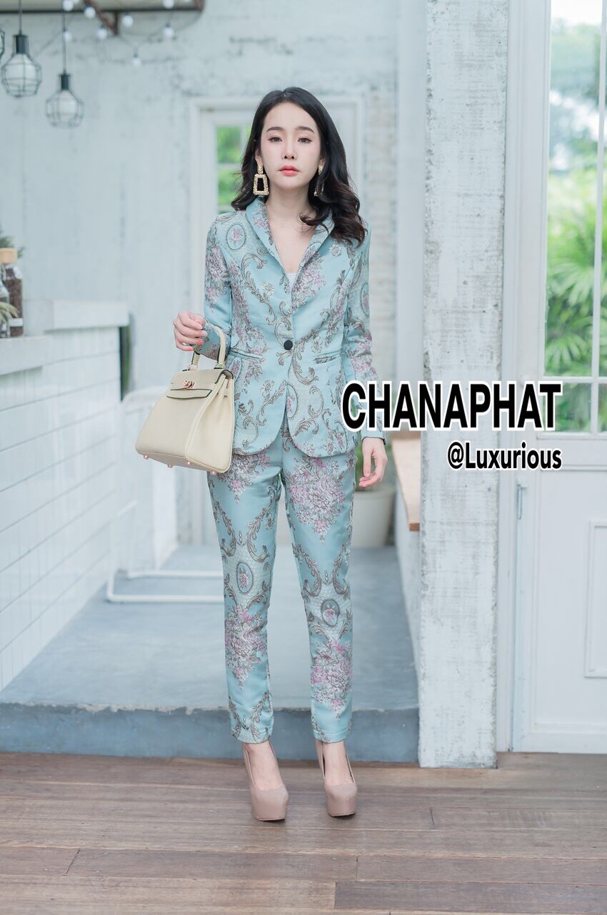 เสื้อผ้าเกาหลี พร้อมส่ง ชุดเซ็ทสูท+กางเกงขายาว