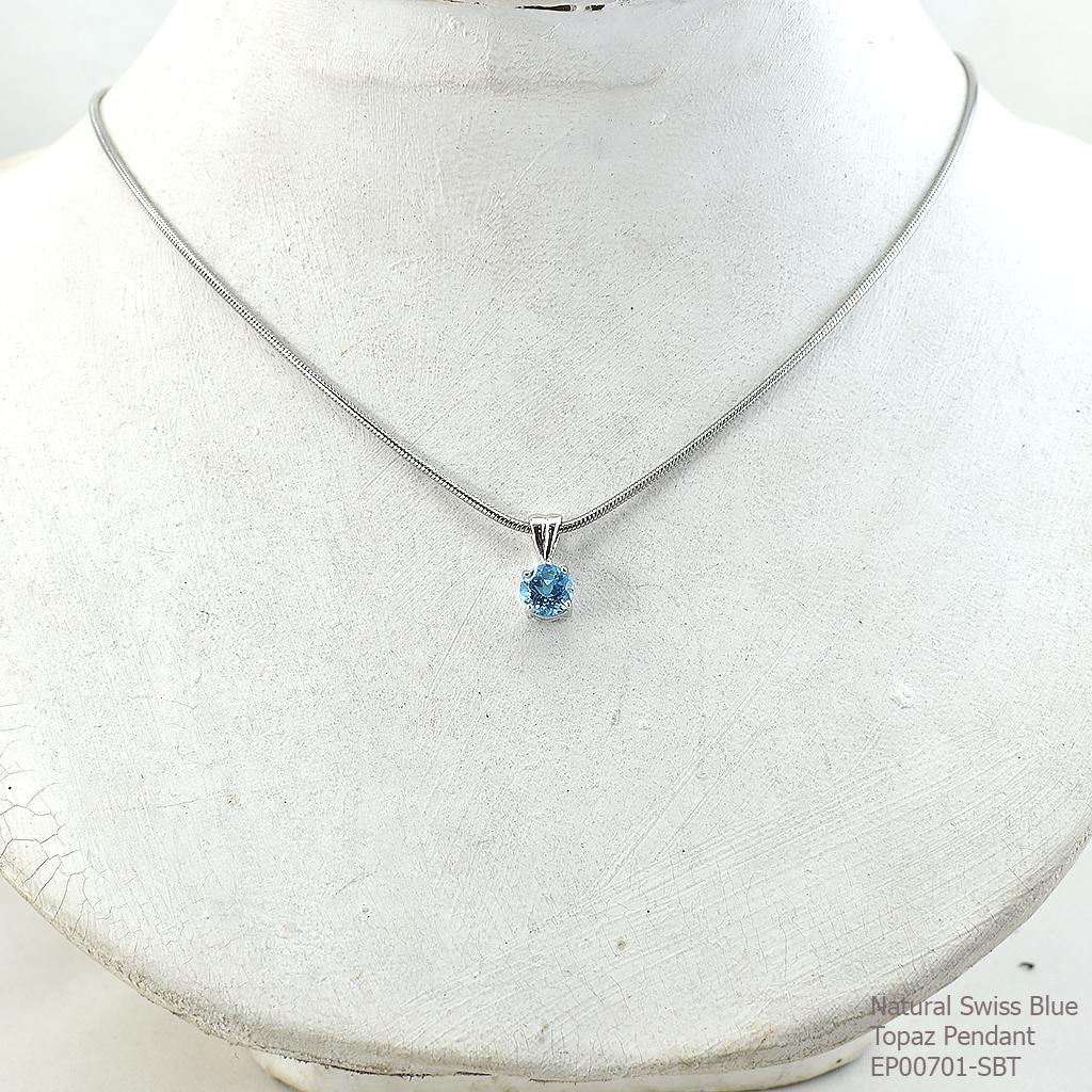 SKJewelryFactory EP00701-SBT จี้เงินแท้92.5% จี้พลอยสวิสบลูโทปาซแท้ จี้พลอยแท้