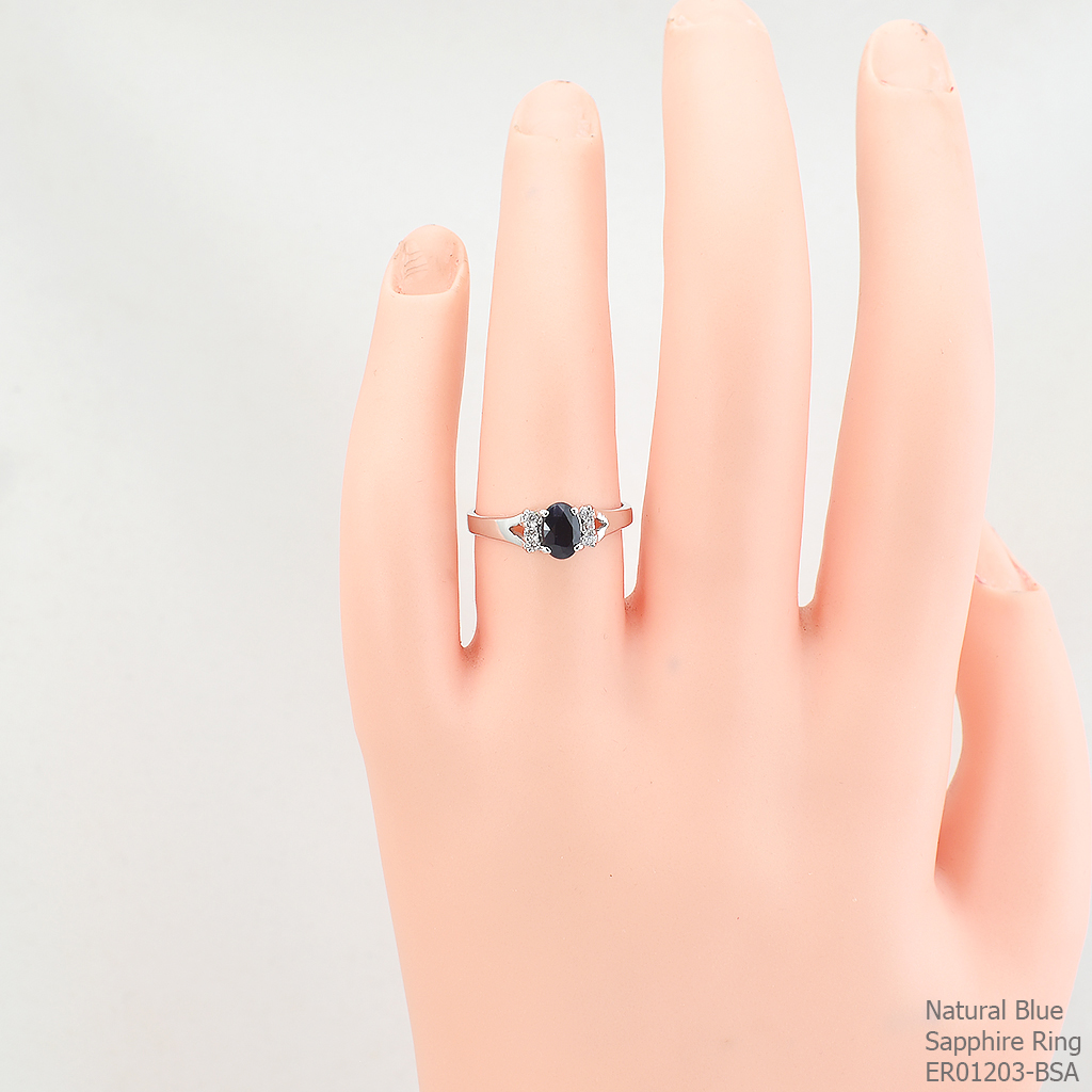 SKJewelryfactory แหวนเงินแท้ ฝังพลอยไพลินแท้ ดีไซด์น่ารัก ER01203-BSA