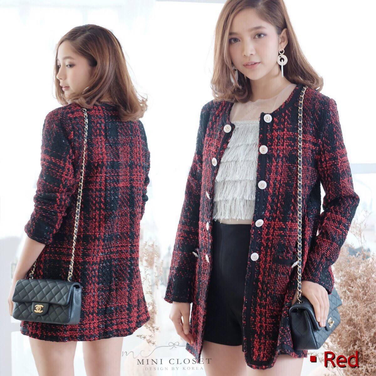 เสื้อเกาหลี พร้อมส่ง เสื้อคลุมผ้าทวีต ซับในทั้งตัว