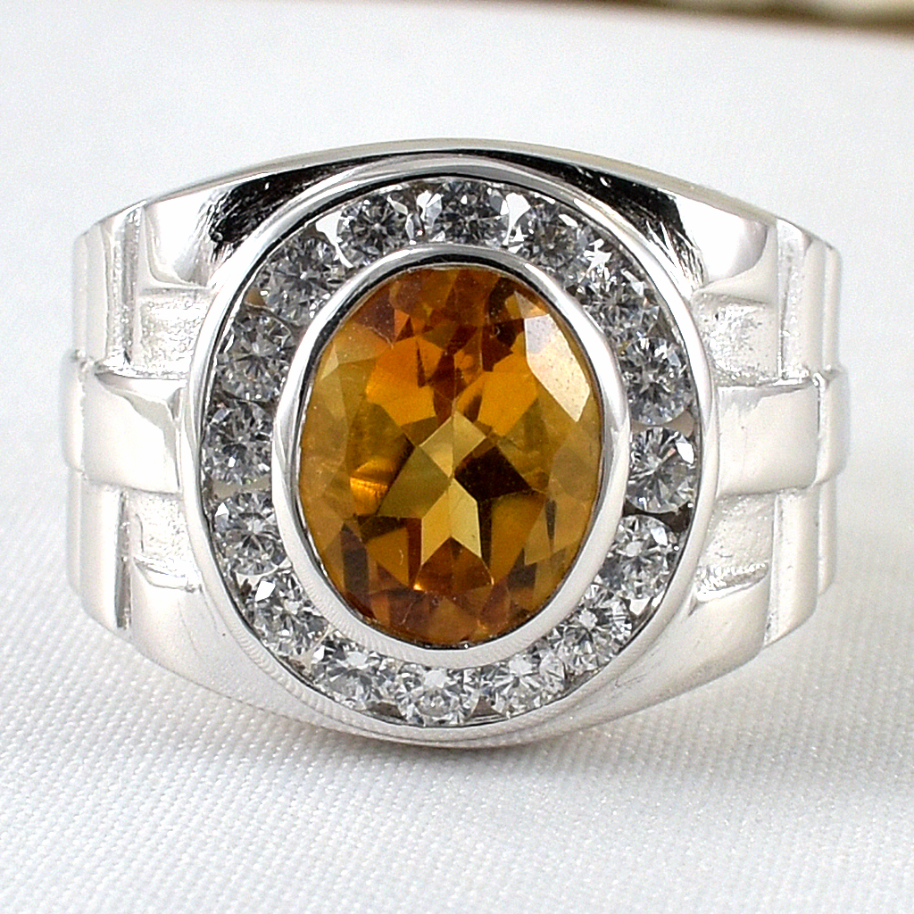 SKJewelryFactory แหวนชายลายสายนาฬิกา แหวนเงินแท้ 92.5% ฝังพลอยซิทรินแท้ MR00541-CIT