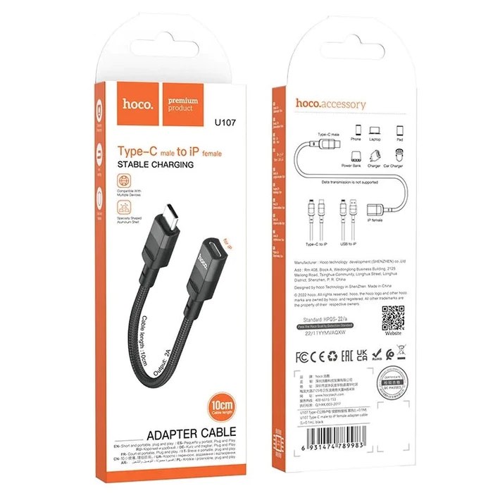 สาย Hoco USB-C Male to Lightning Female 10cm Adapter U107
