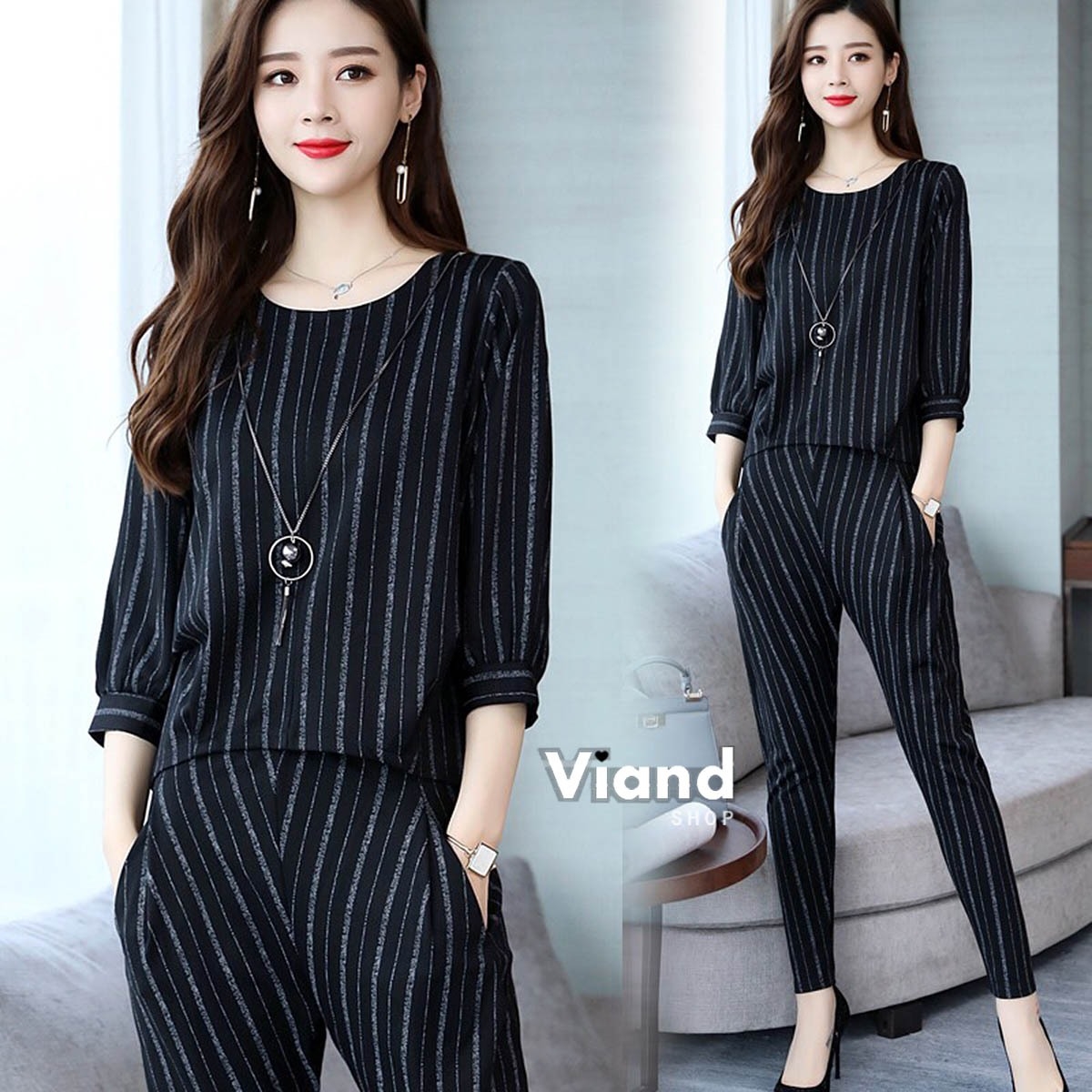 เสื้อผ้าแฟชั่น พร้อมส่ง เสื้องานกระดุมหลังกับกางเกง