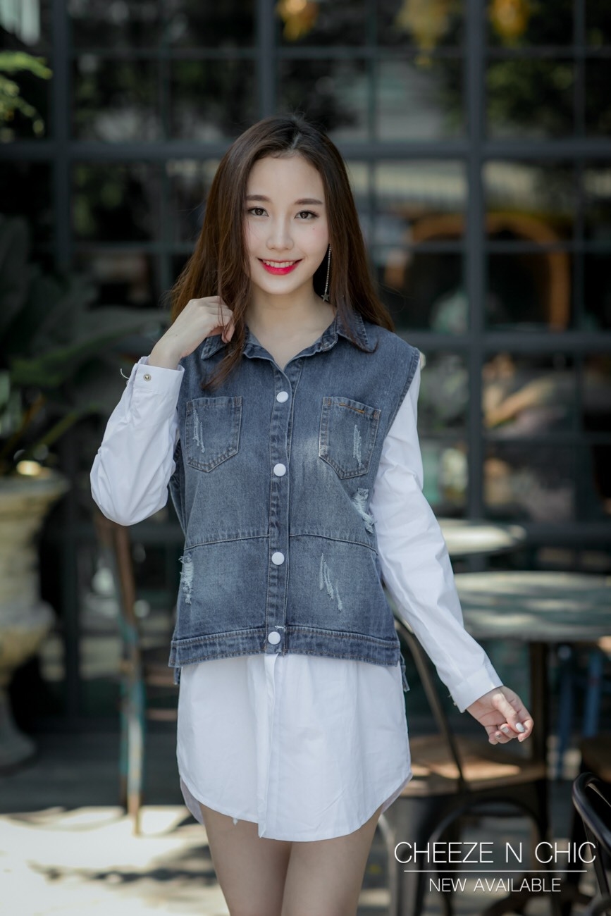 เสื้อเกาหลี พร้อมส่ง เสื้อเชิ้ต ยีนสุดเทห์