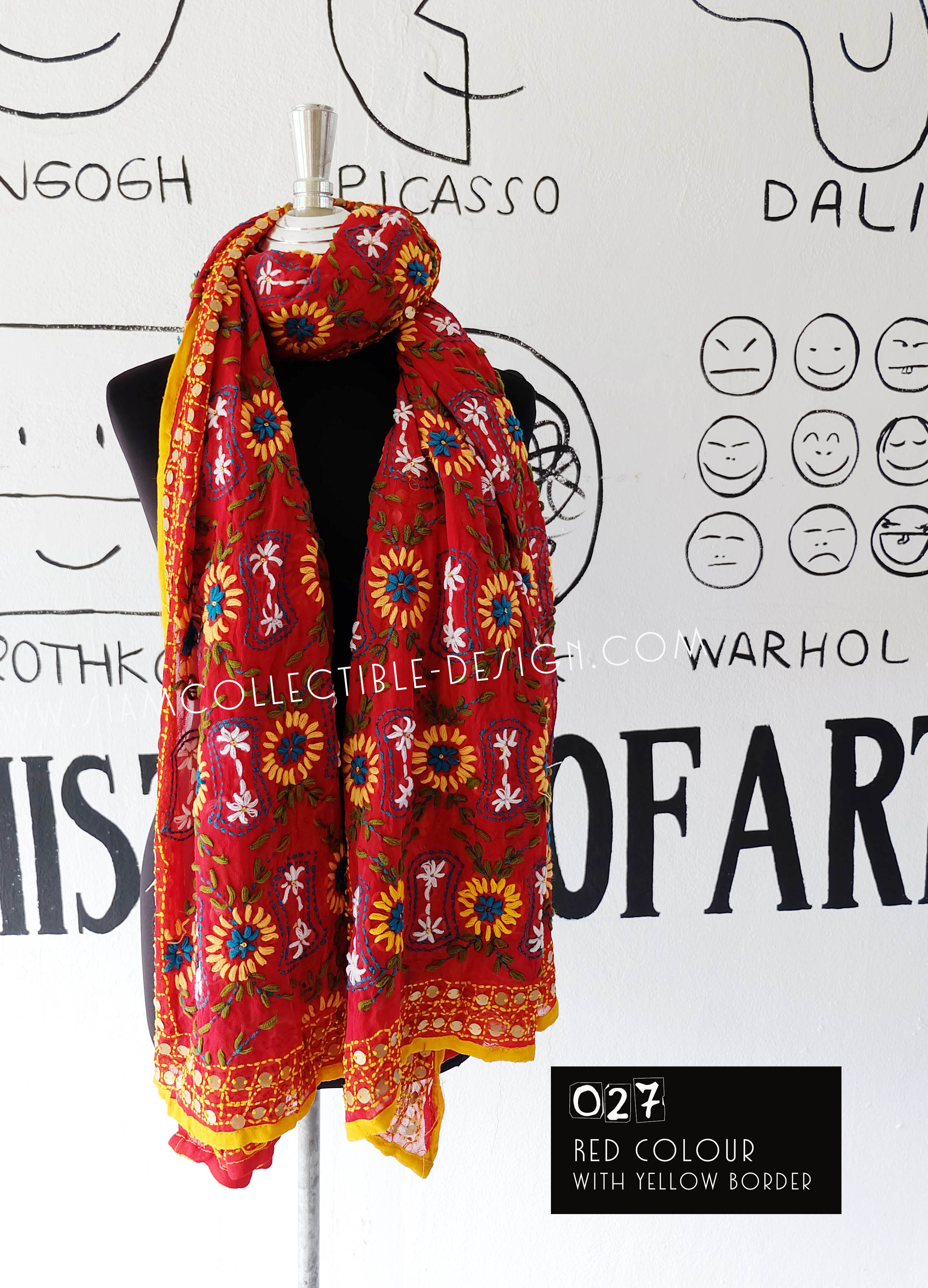 ผ้าคลุมไหล่ปักมือ ผ้าอินเดีย PDI027 / Phulkari Dupatta Traditional Indian embroidery PDI027