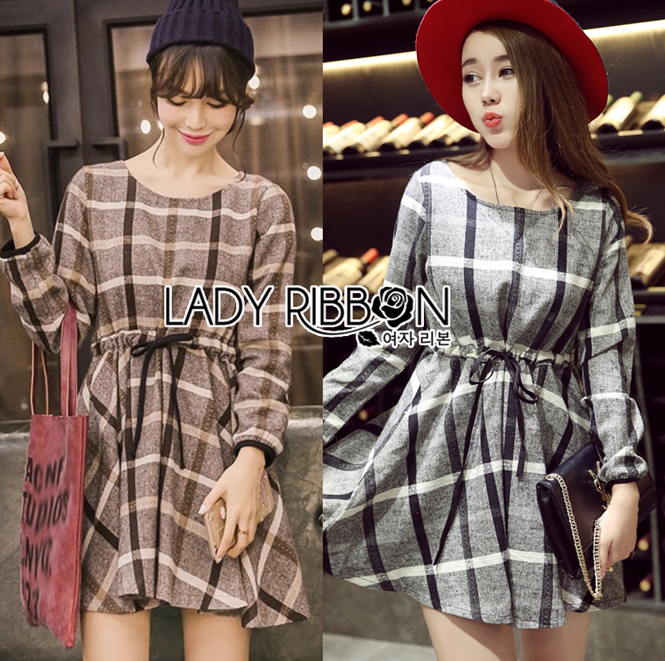 พร้อมส่ง มินิเดรสพิมพ์ลายสก็อตสไตล์วินเทอร์
