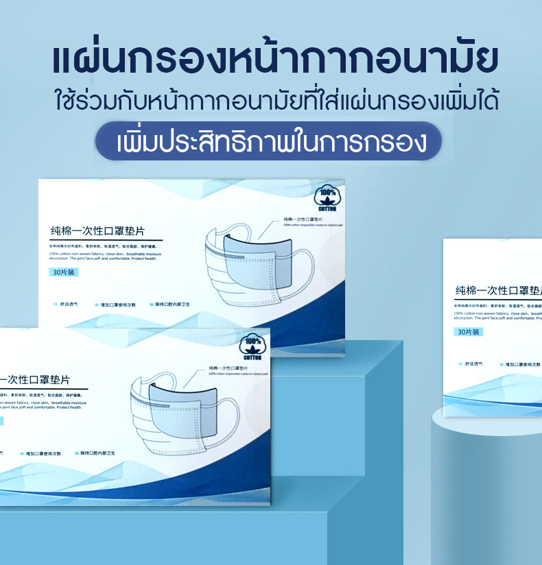 แผ่นกรองหน้ากากอนามัย มีกาวในตัว กล่อง 30 แผ่น
