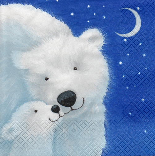 แนวภาพสัตว์ การ์ตูน หมีขาวแม่ลูก Polar Bear เป็นภาพบล็อค 4 กระดาษแนพกิ้นสำหรับทำงาน เดคูพาจ Decoupage Paper Napkins ขนาด 33X33cm