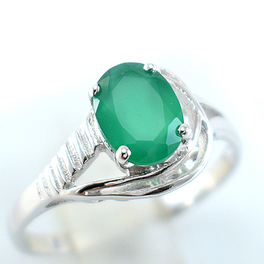 SKJewelryFactory แหวนพลอยเม็ดเดี่ยว แหวนเงินแท้ 92.5% ฝังพลอยกรีนอะเกทแท้ ER00027-GAG
