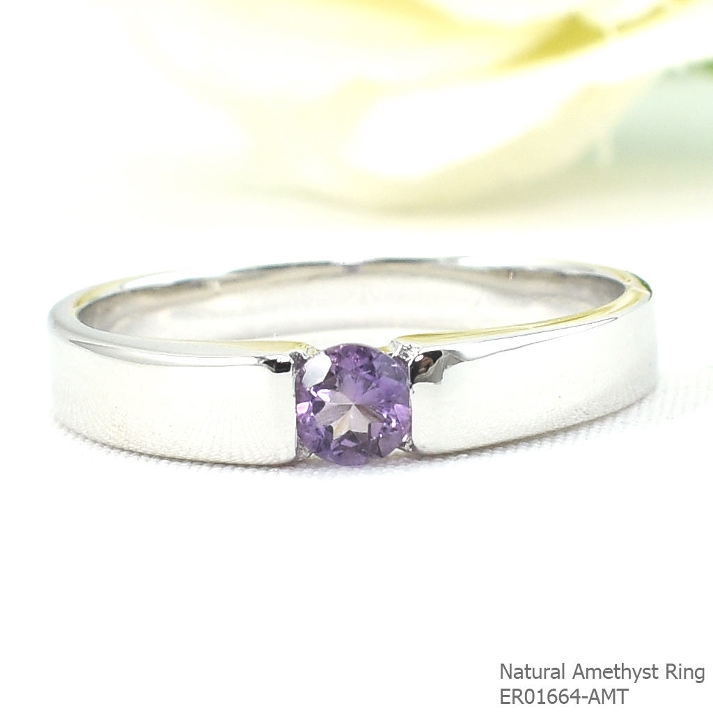 SKJewelryfactory แหวนเงินแท้ 92.5% ฝังพลอยแอมิทิสต์แท้ สไตล์น่ารัก ER01664-AMT