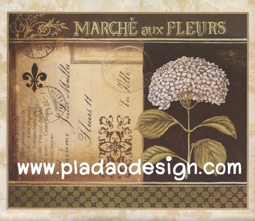 กระดาษสาพิมพ์ลาย สำหรับทำงาน เดคูพาจ Decoupage แนวภาำพ ดอกไฮเดรนเยีย สีม่วง วางอยู่บนจดหมายรัก สไตล์วินเทจ (ปลาดาวดีไซน์)