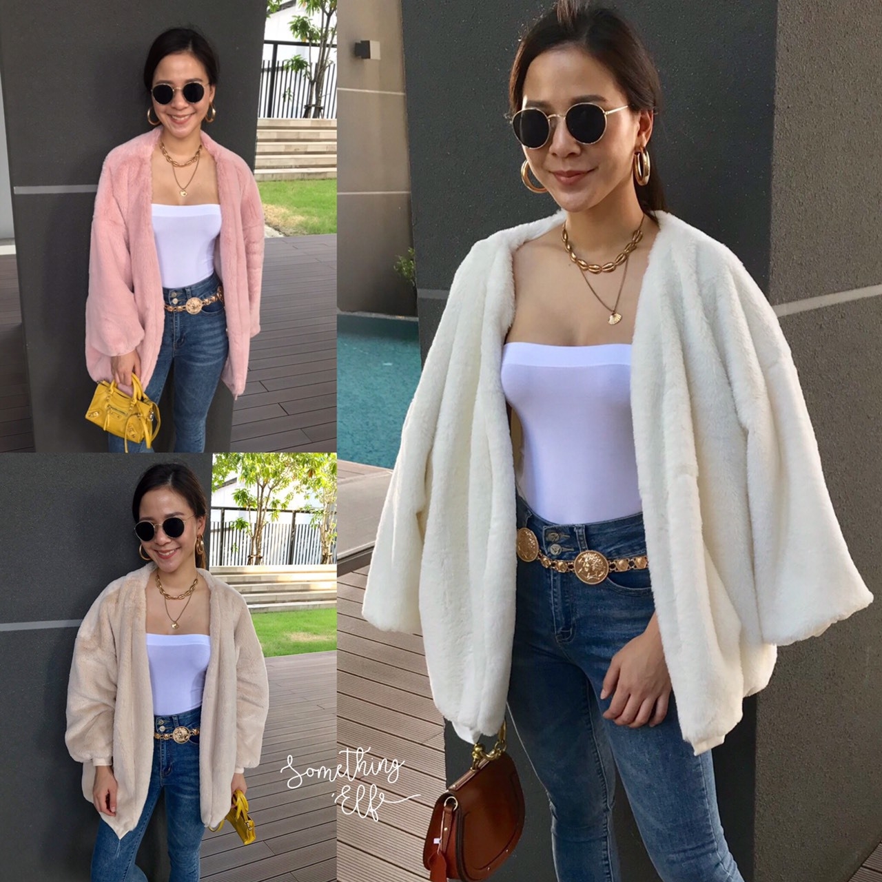 เสื้อเกาหลี พร้อมส่ง เสื้อคลุม ขนเฟอนุ่ม