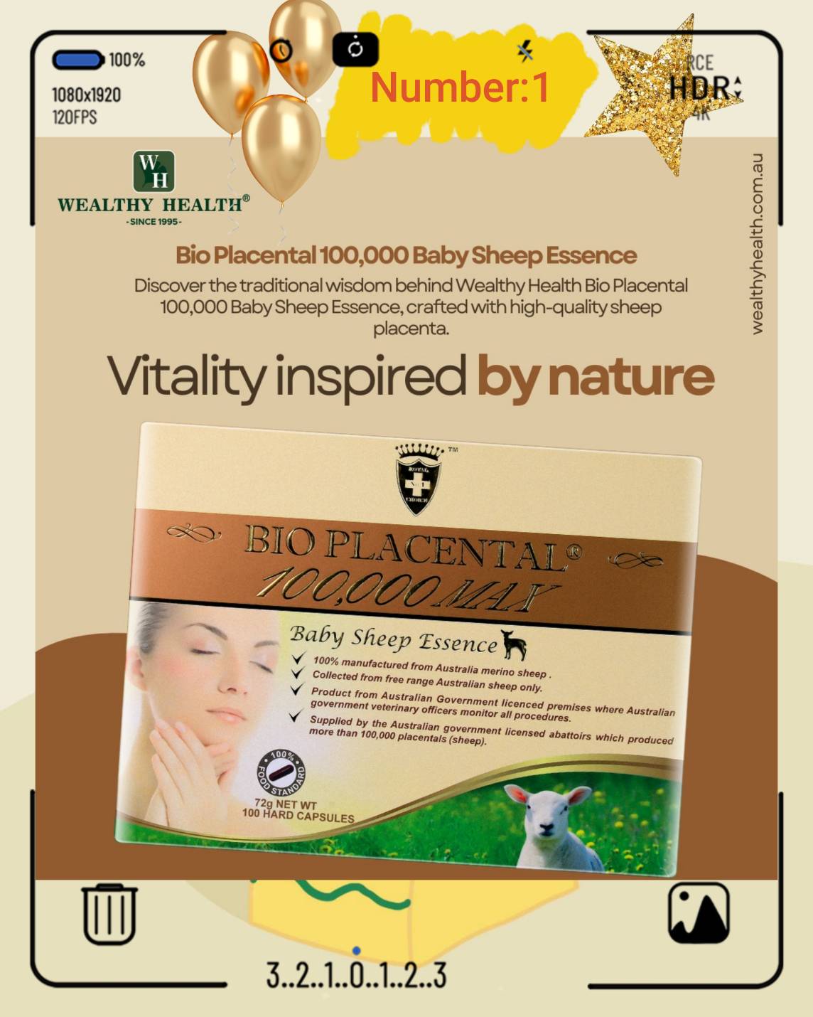 รกแกะ100000mg Wealthy HealthBio Placental 100000 Max Baby Sheep Essence 100 แคปซูล