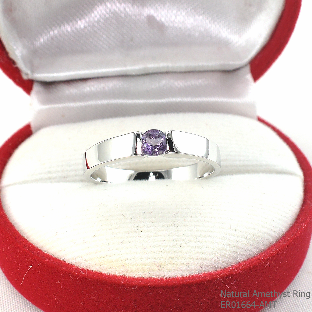 SKJewelryfactory แหวนเงินแท้ 92.5% ฝังพลอยแอมิทิสต์แท้ สไตล์น่ารัก ER01664-AMT