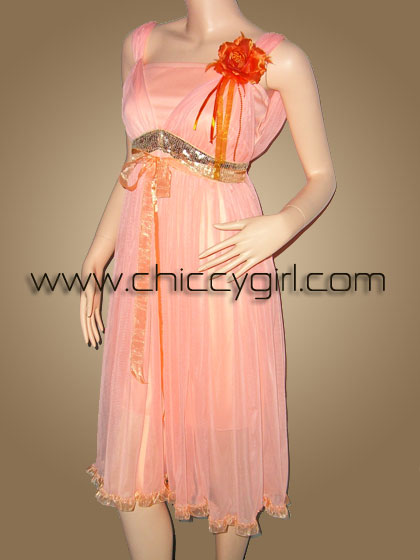 ชุดราตรีแต่งใต้อก มีเกาะอกด้านใน สีโอโรส