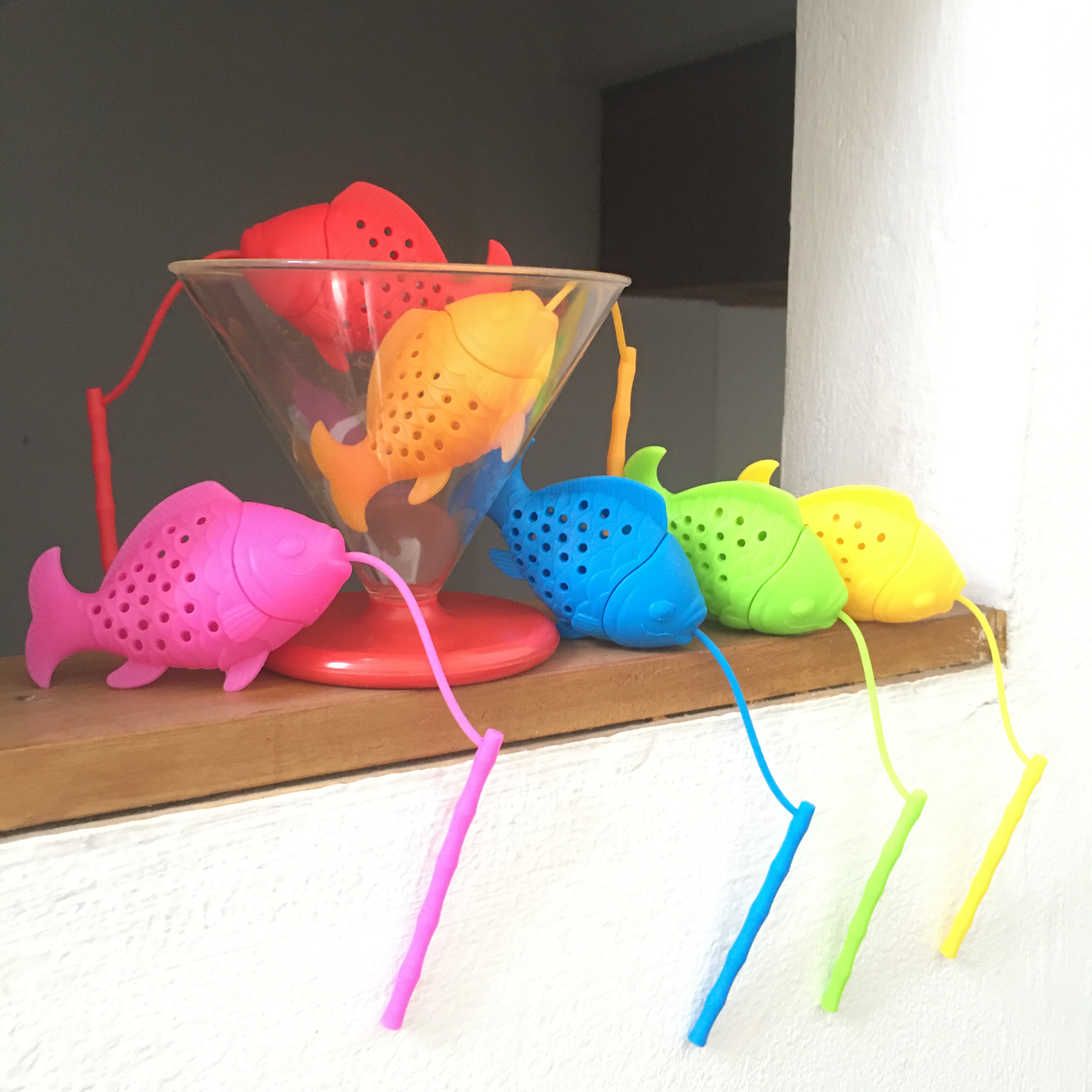 ที่กรองชา ซิลิโคน tea infuser ลายปลา เบ็ดตกปลา มี 6 สี