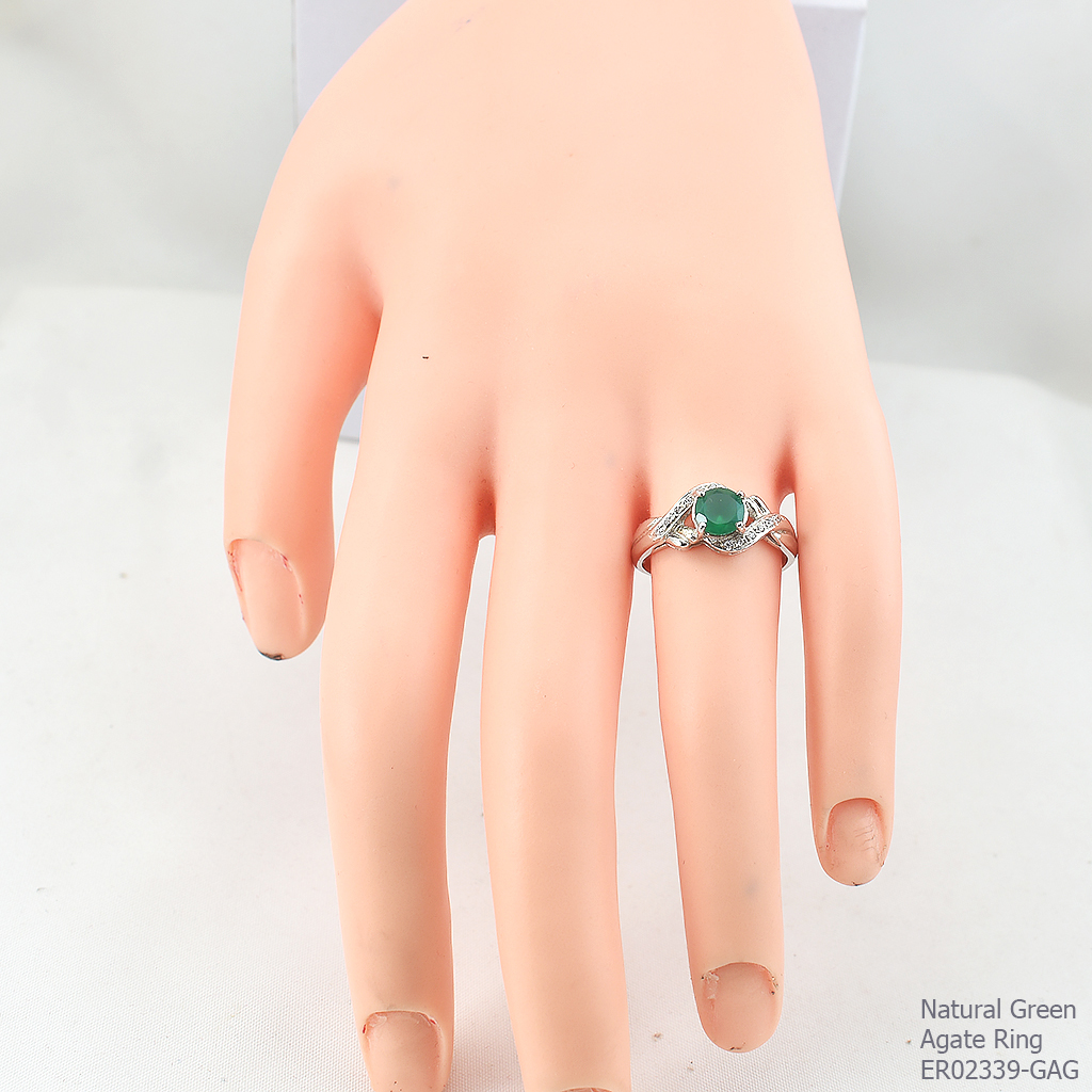 SKJewelryFactory แหวนพลอยกลม พลอยกรีนอะเกทแท้ สีเขียวดุจดั่งมรกต ER02339-GAG