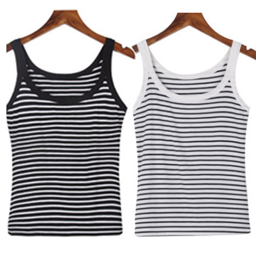 WG074 เสื้อสายเดี่ยว ลายขวาง สีขาวสลับดำ เนื้อผ้ายืดหยุ่น ขนาด Free Size รอบอกไม่่เกิน 36 นิ้ว