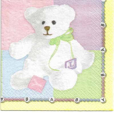 แนวภาพ Teddy Bears หมีเทดดี้ขาว พื้นสีหวาน ตุ๊กตาหมี เป็นภาพเต็มแผ่น กระดาษแนพกิ้นสำหรับทำงาน เดคูพาจ Decoupage Paper Napkins ขนาด 33X33cm