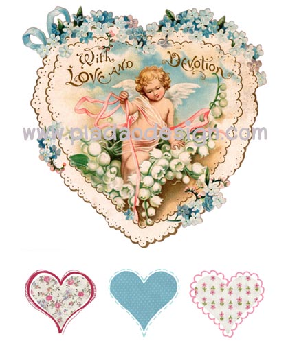 กระดาษเดคูพาจพิมพ์ลาย สำหรับทำงาน เดคูพาจ Decoupage งานฝีมือ งาน Handmade แนวภาพ ภาพวาด กามเทพ คิวปิดน้อยในหัวใจลายลูกไม้ฉลุสีฟ้ารายล้อมไปด้วยมวลหมู่ดอกไม้ ปลาดาวดีไซน์