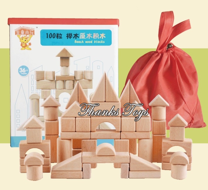 บล็อกไม้สีธรรมชาติ 100 ชิ้น