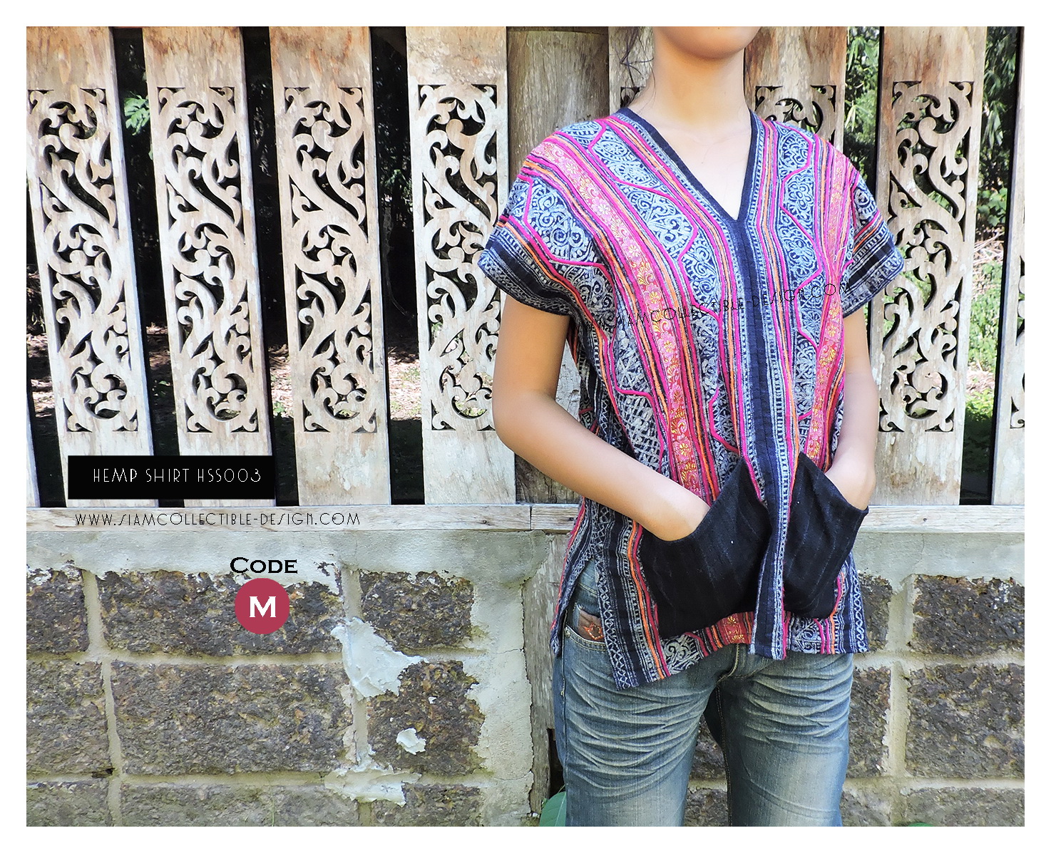 เสื้อผ้าใยกัญชง HSS003M / Hemp Batik Shirt Vintage Textile Tradition Ethnic fabric from Hmong Hill tribe HSS003M