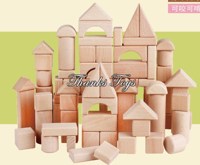 บล็อกไม้สีธรรมชาติ 100 ชิ้น