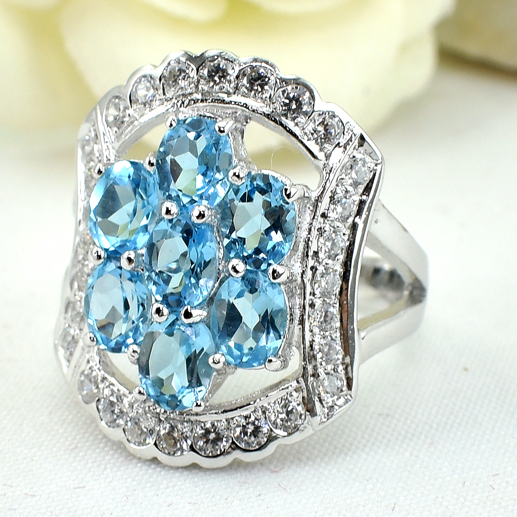 SKJewelryfactory แหวนเงินพลอยสวิสบลูโทปาซแท้ สีนี้เหมาะมาก สำหรับคนที่เกิดวันศุกร์ ER00788-SBT