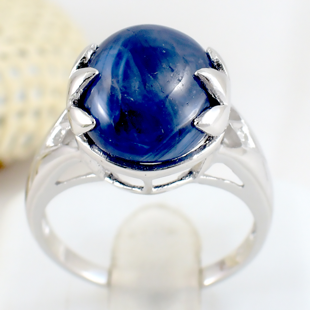SKJewelryfactory แหวนเงินแท้ 92.5% ฝังพลอยไพลินแท้ ทรงกลม(หายาก) ER01732-BSC