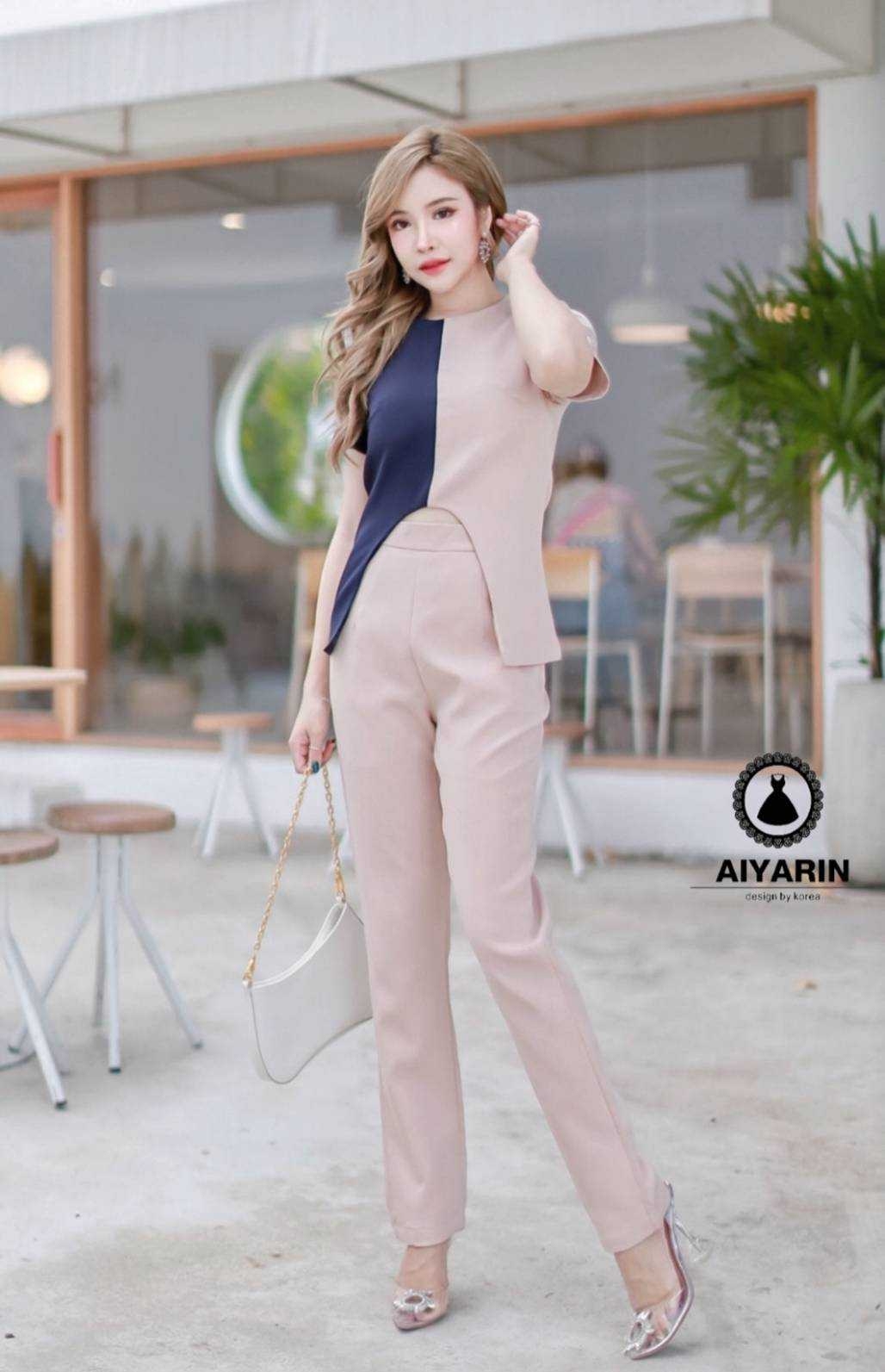 เสื้อผ้าแฟชั่น พร้อมส่ง เสื้อ + กางเกงขายาว เนื้อผ้าดี