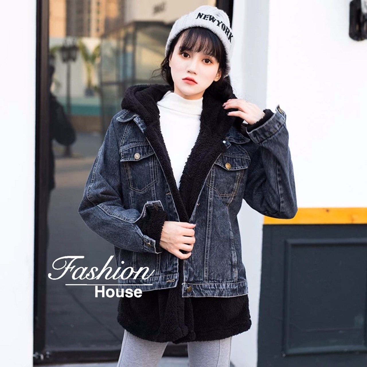 เสื้อเกาหลี พร้อมส่ง Jacket ยีนสีฟอกดำ