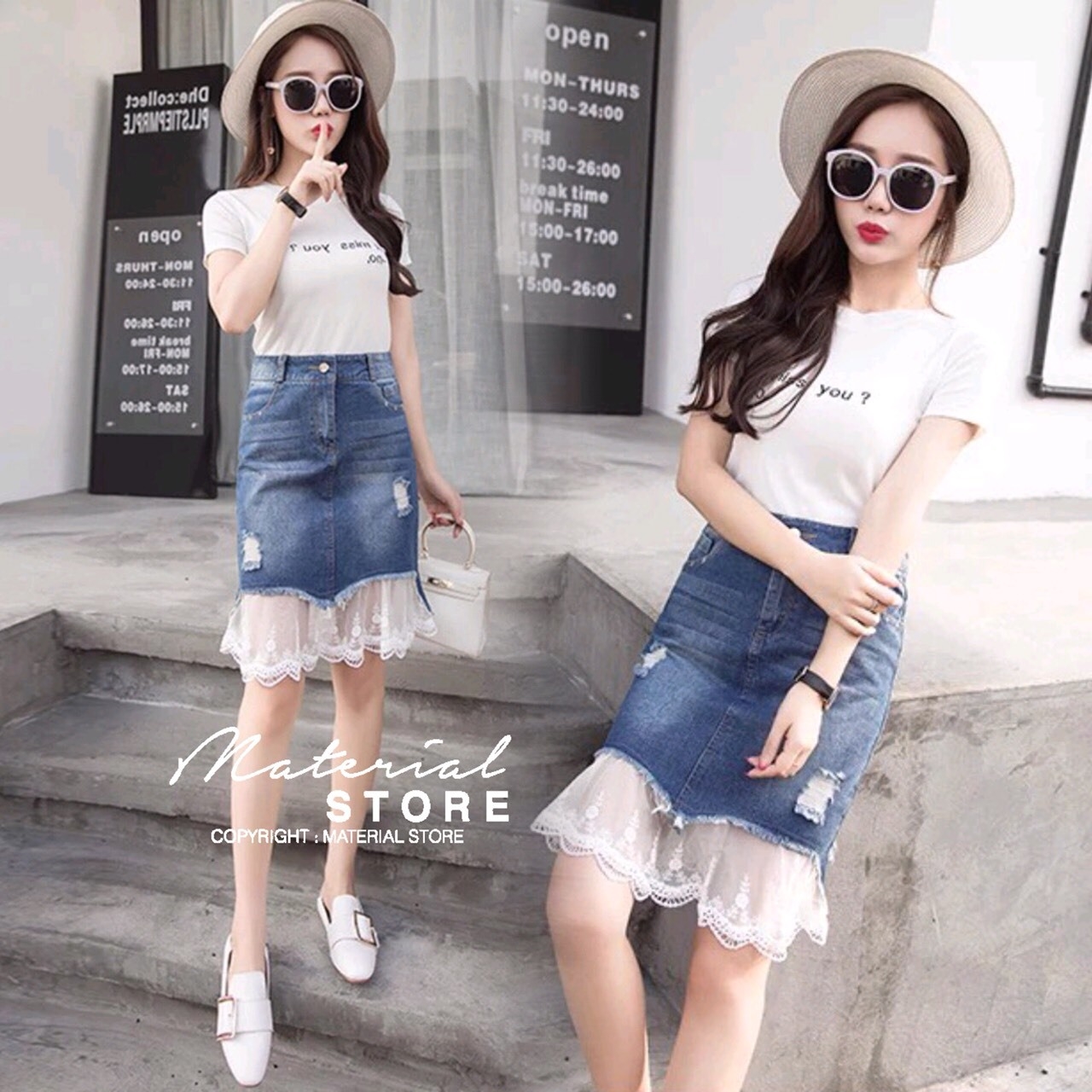 พร้อมส่ง กระโปรงยีนส์ เอวสูง