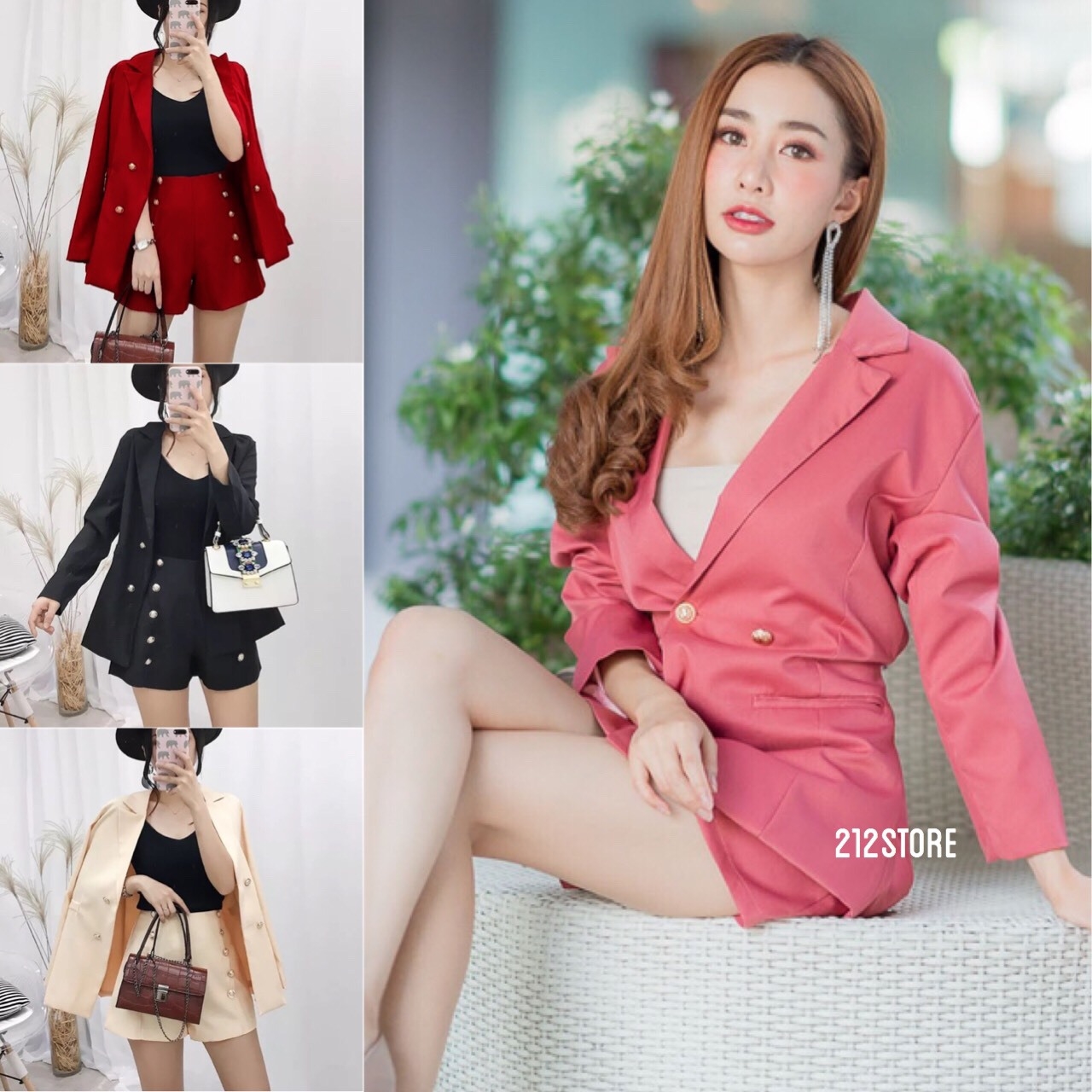 เสื้อผ้าเกาหลี พร้อมส่ง เสื้อสูทแต่งคอปก