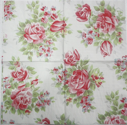 แนวภาพ Cath Kidston ดอกไม้ ช่อดอกกุหลาบวินเทจ เป็นภาพเต็มแผ่น กระดาษแนพกิ้นสำหรับทำงาน เดคูพาจ Decoupage Paper Napkins ขนาด 33X33cm