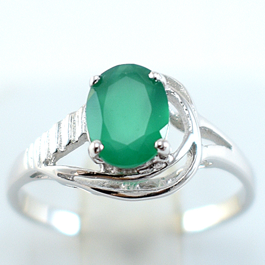 SKJewelryFactory แหวนพลอยเม็ดเดี่ยว แหวนเงินแท้ 92.5% ฝังพลอยกรีนอะเกทแท้ ER00027-GAG