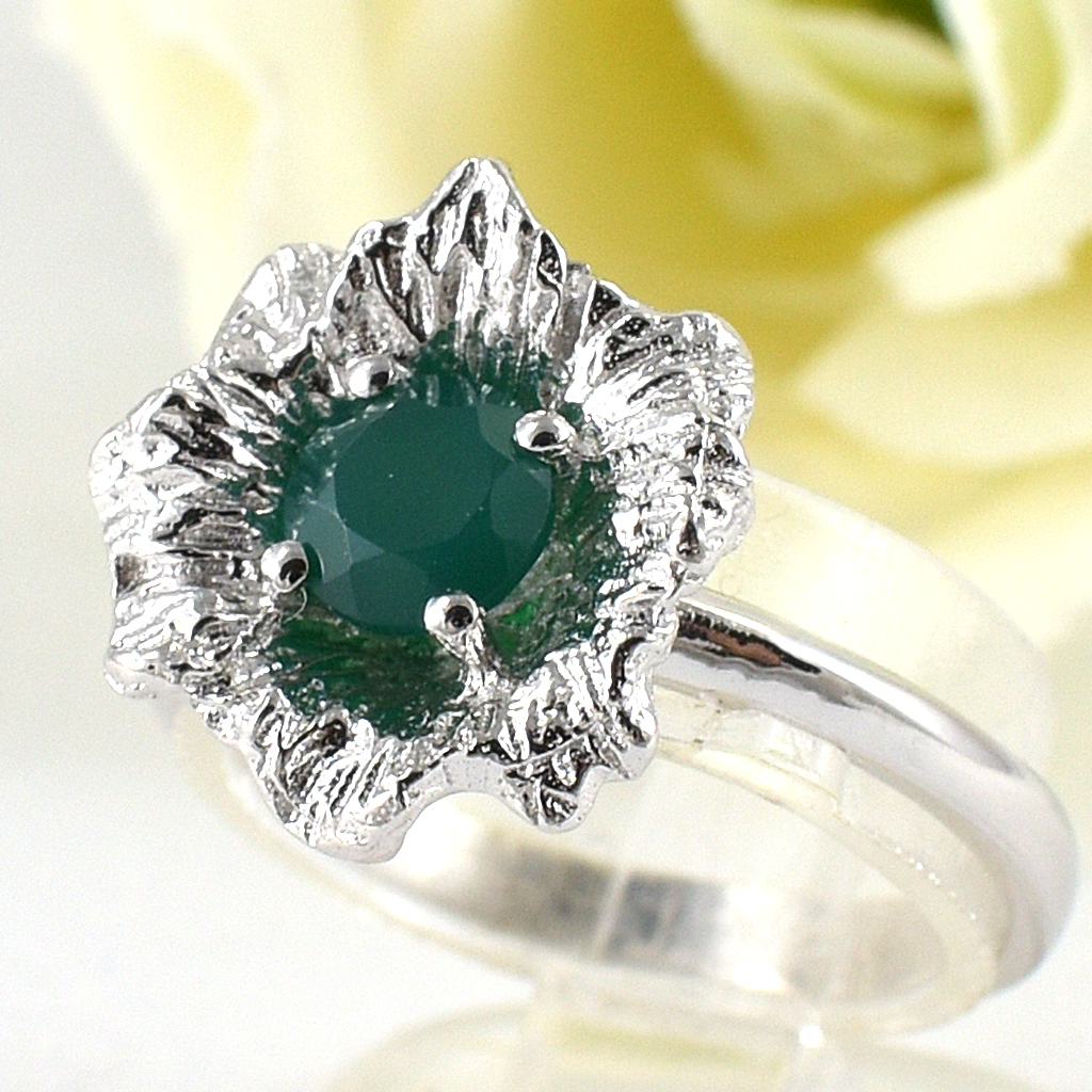 SKJewelryFactory แหวนดอกไม้ พลอยเขียวกรีนอะเกทแท้ ER02240-GAG