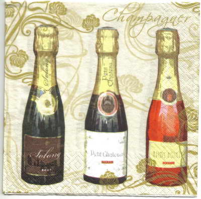 แนวภาพไวน์ ขวดแชมเปญ หลายชนิด Champagne เป็นภาพแนวยาว กระดาษแนพกิ้นสำหรับทำงาน เดคูพาจ Decoupage Paper Napkins ขนาด 33X33cm