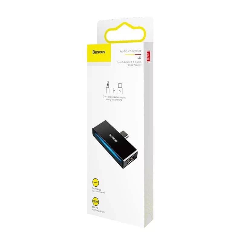 หัวแปลง BASEUS L57 2in1 TypeC Converter 3.5mm Earphone 18W PD+QC Charging Adapter