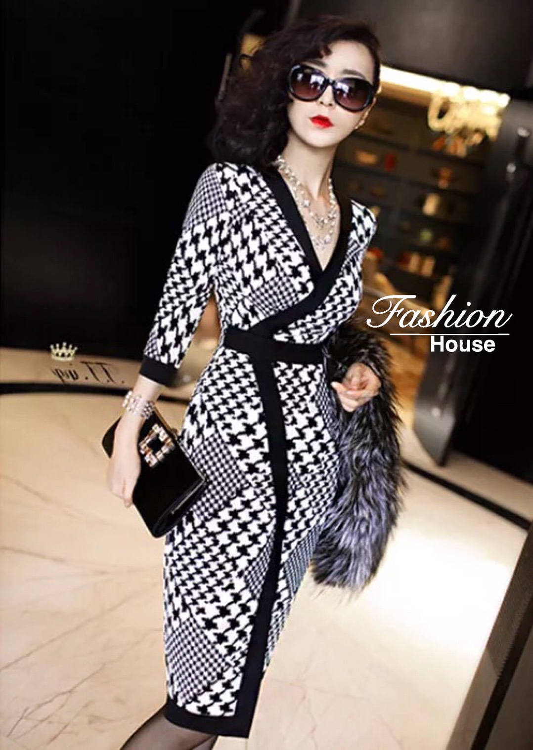 พร้อมส่ง เดรส เเขน3 ส่วนลายชิโนริ