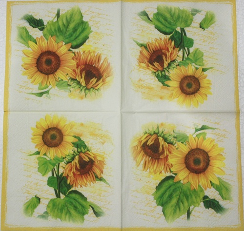 แนวภาพดอกไม้ ดอกทานตะวัน หน้าคว่ำ Sunflower เป็นภาพบล็อค 4 กระดาษแนพกิ้นสำหรับทำงาน เดคูพาจ Decoupage Paper Napkins ขนาด 33X33cm