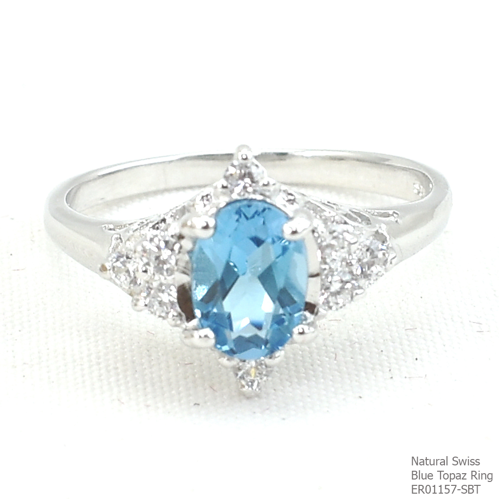 SKJewelryfactory แหวนเงินแท้ 92.5% ฝังพลอยสวิสบลูโทปาซแท้ สไตล์น่ารัก หรูหรา ER01157-SBT
