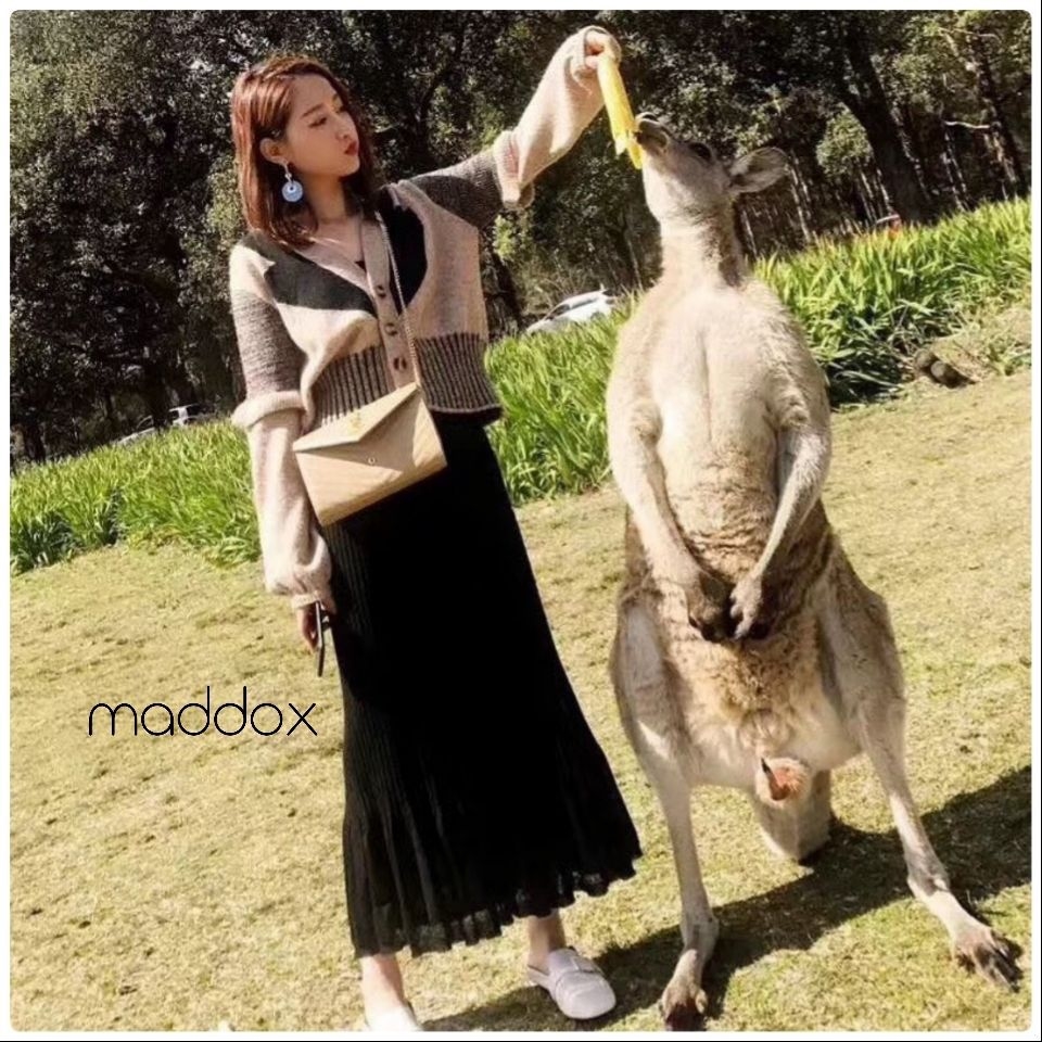 เดรสเกาหลี พร้อมส่ง เซทไหมพรมเดรสยาว+เสื้อคลุม
