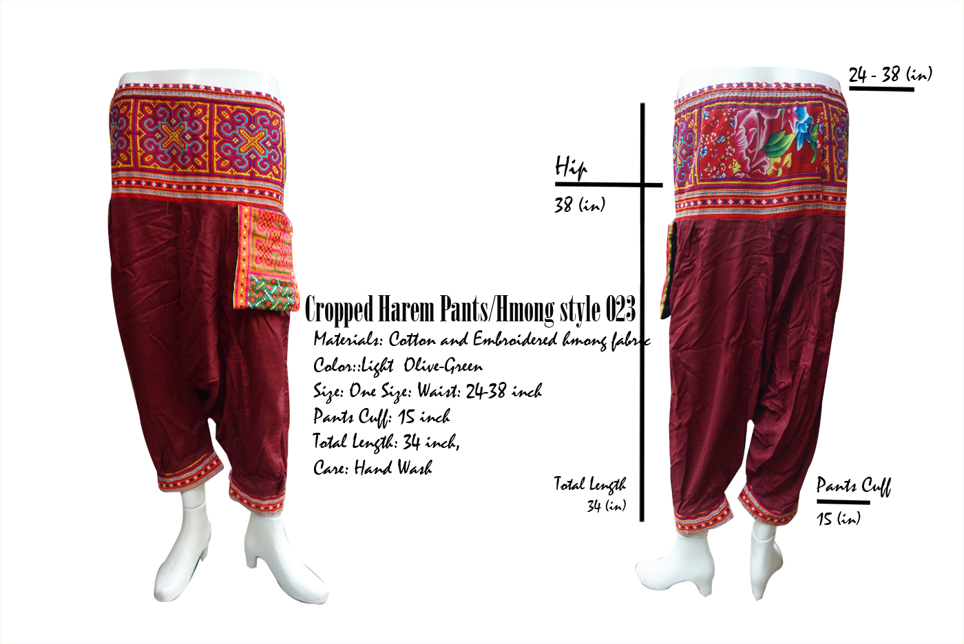 กางเกงม้ง กางเกงทรงฮาเร็ม / Cropped Harem PantsHmong style HP 023