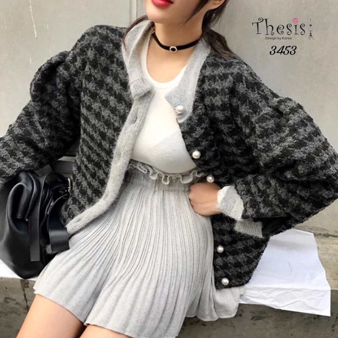 เสื้อเกาหลี พร้อมส่ง jacketผ้าwool ลายชิโนริ