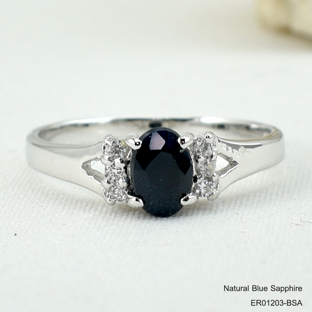 SKJewelryfactory แหวนเงินแท้ ฝังพลอยไพลินแท้ ดีไซด์น่ารัก ER01203-BSA